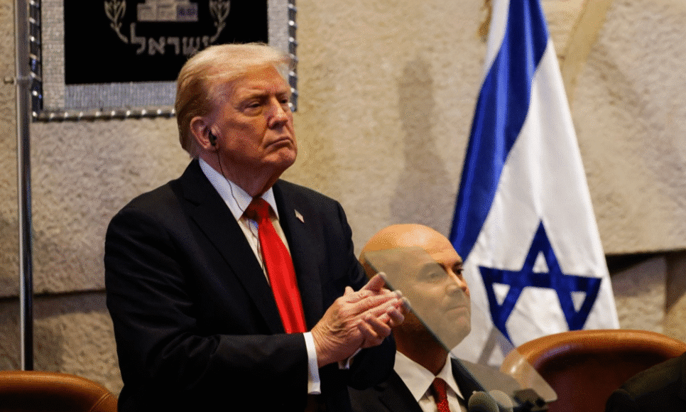 Donald Trump discursa durante o Parlamento israelense, em Jerusalém