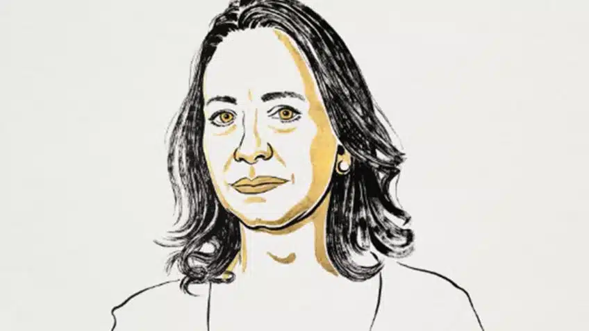 Ilustração mostra a venezuelana María Corina Machado, vencedora do Nobel da Paz de 2025