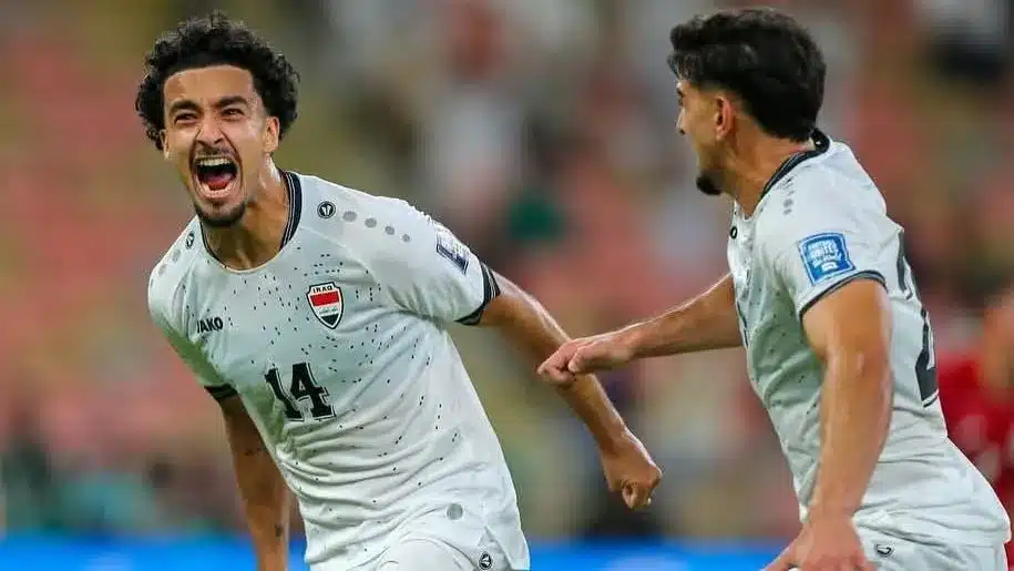 Zidane Iqbal celebra gol marcado para o Iraque contra Indonésia