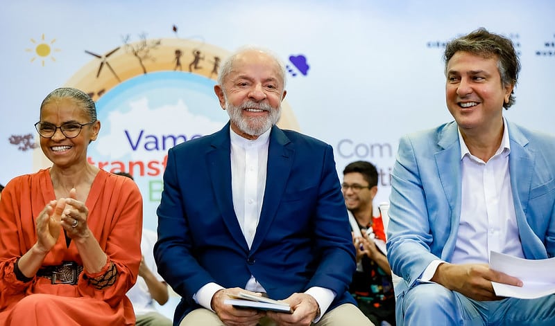 A ministra do Meio Ambiente e Mudança do Clima, Marina Silva; o presidente da República, Luiz Inácio Lula da Silva, e o ministro da Educação, Camilo Santana durante VI Conferência Nacional Infantojuvenil pelo Meio Ambiente (CNIJMA)