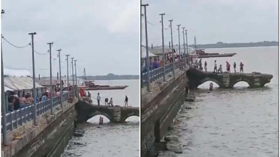 Momento após tentativa de assalto em ponto turístico de Belém (PA). Jornalistas estrangeiros foram abordados por homens armados com facas, mas os suspeitos foram contidos — um deles chegou a se jogar no rio, como mostram as imagens