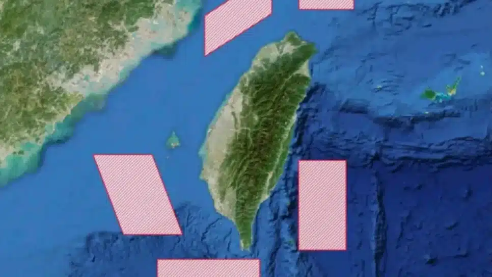 Imagem divulgada pela PLA para mostrar as zonas aéreas próximas a Taiwan que ficarão fechadas
