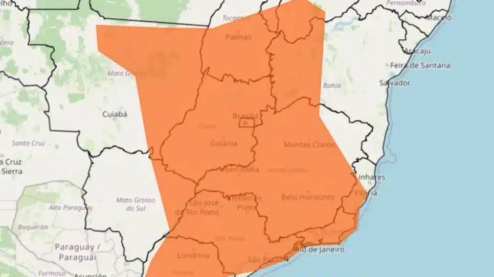 Mapa mostra localidades afetadas por alerta laranja do Inmet (Instituto Nacional de Meteorologia)