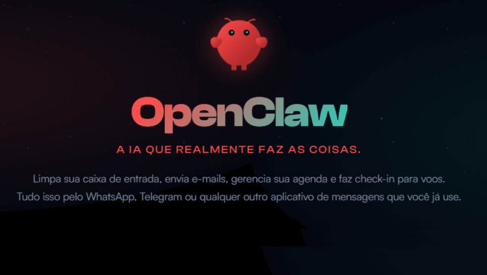 Página inicial do site da OpenClaw