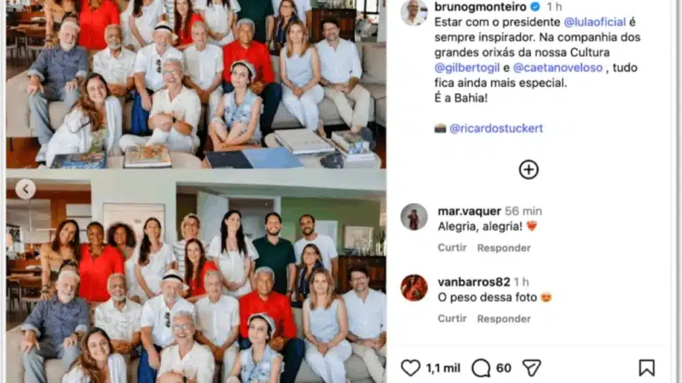 Lula durante almoço com Gilberto Gil e Caetano Veloso após evento de 46 anos do PT, em Salvador