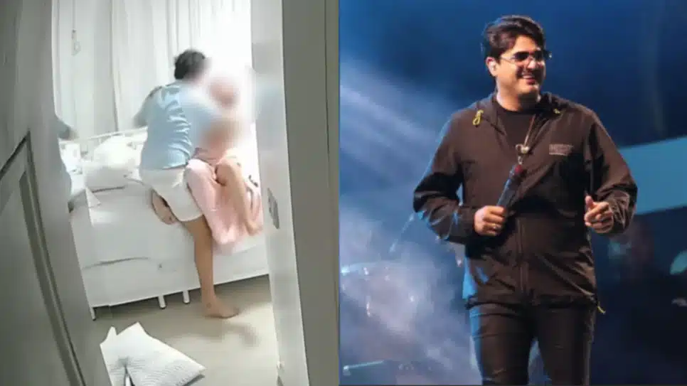 Nas imagens, é possível ver o momento em que o artista agarra a vítima e a agride com tapas no rosto