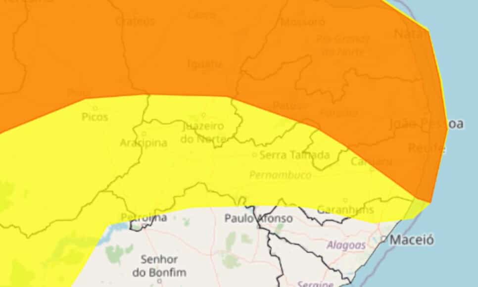 Alerta amarelo e laranja no estado da Paraíba