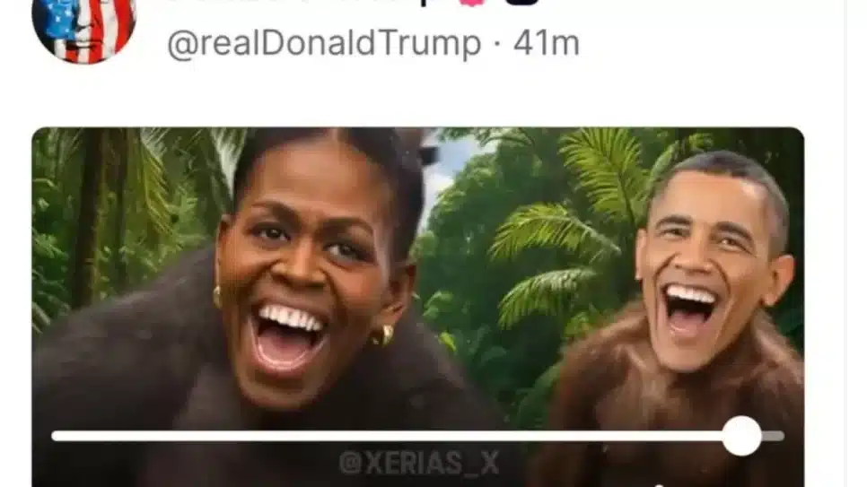 Na imagem, publicação de Trump com montagem do casal Obama como macacos