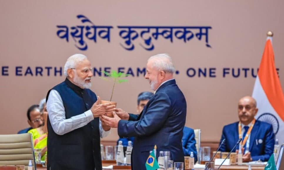 Modi e Lula em reunião do G20