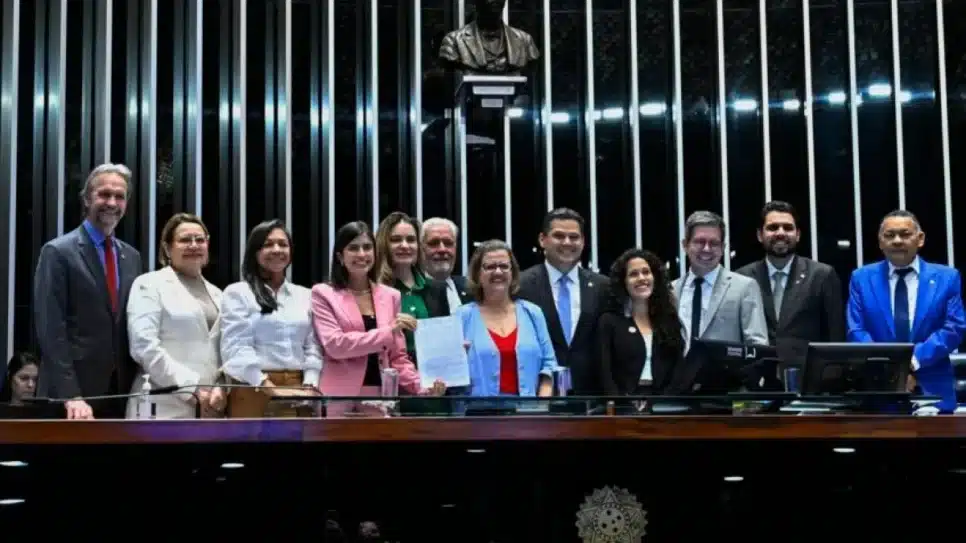 Congressistas comemoram a aprovação do novo Plano Nacional da Educação no Senado na 4ª feira (25.mar.2026)