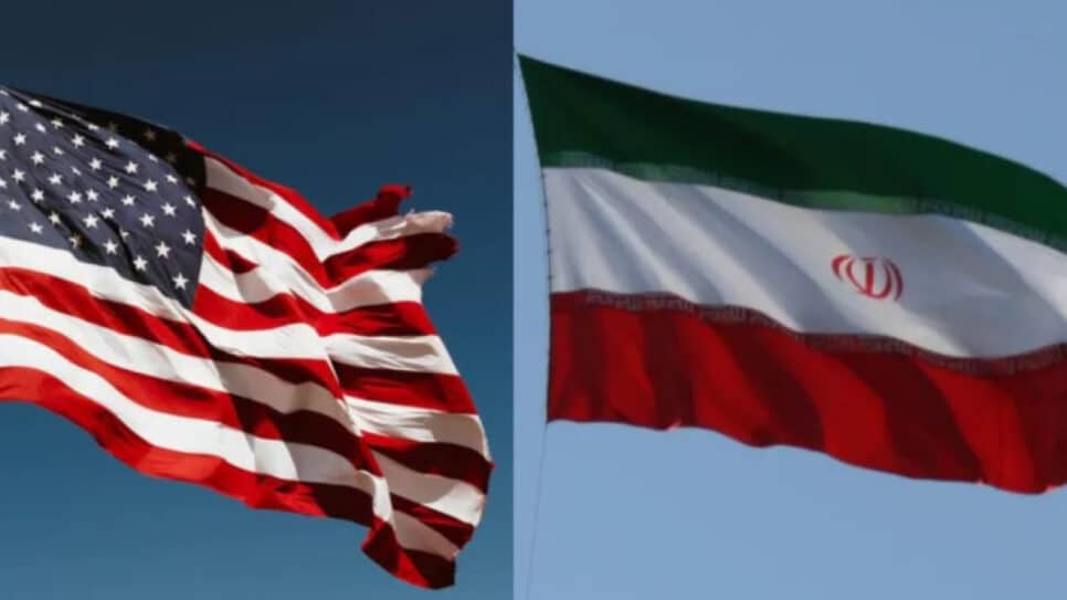 Na imagem, bandeiras dos Estados Unidos (à esq., capital Washington, e do Irã (à dir.), capital Teerã