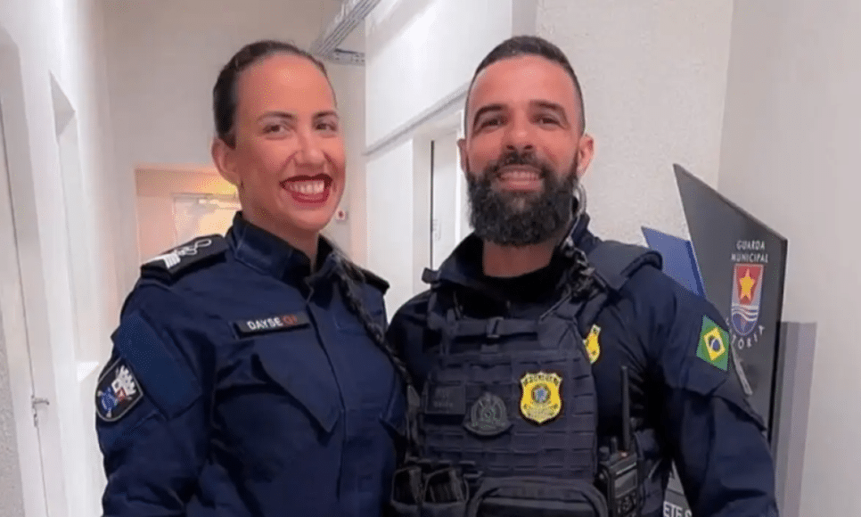 A comandante da Guarda Municipal, Dayse Barbosa e o Policial Rodoviário Federal Diego Oliveira de Sousa. Foto: Dayse Barbosa/Instagram