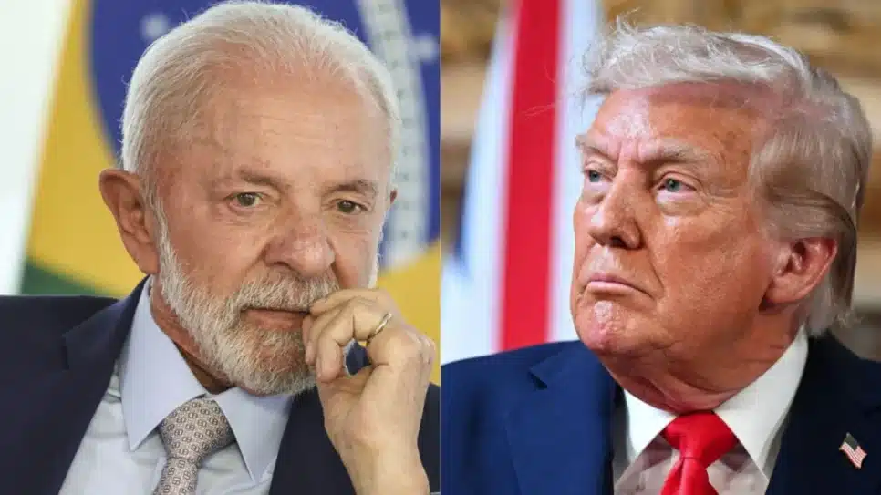 Presidente Luiz Inácio Lula da Silva à esquerda e presidente Donald Trump à direita