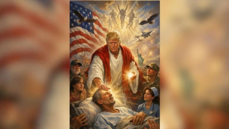 Montagem publicada pelo presidente Donald Trump, que supostamente o retrata como Jesus